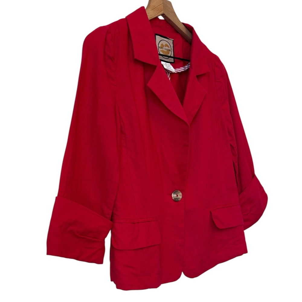 Body Central Red Linen Cotton Blend Blazer Jacket Md Ruched Sleeves Lightweight - Picture 2 of 7